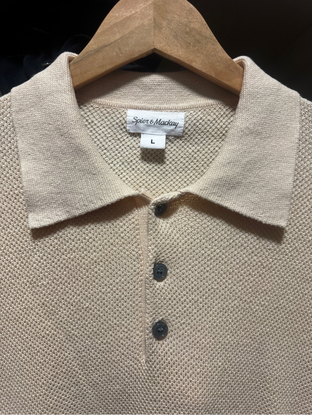 Spier & Mackay Cream Linen-Cotton Mesh Polo